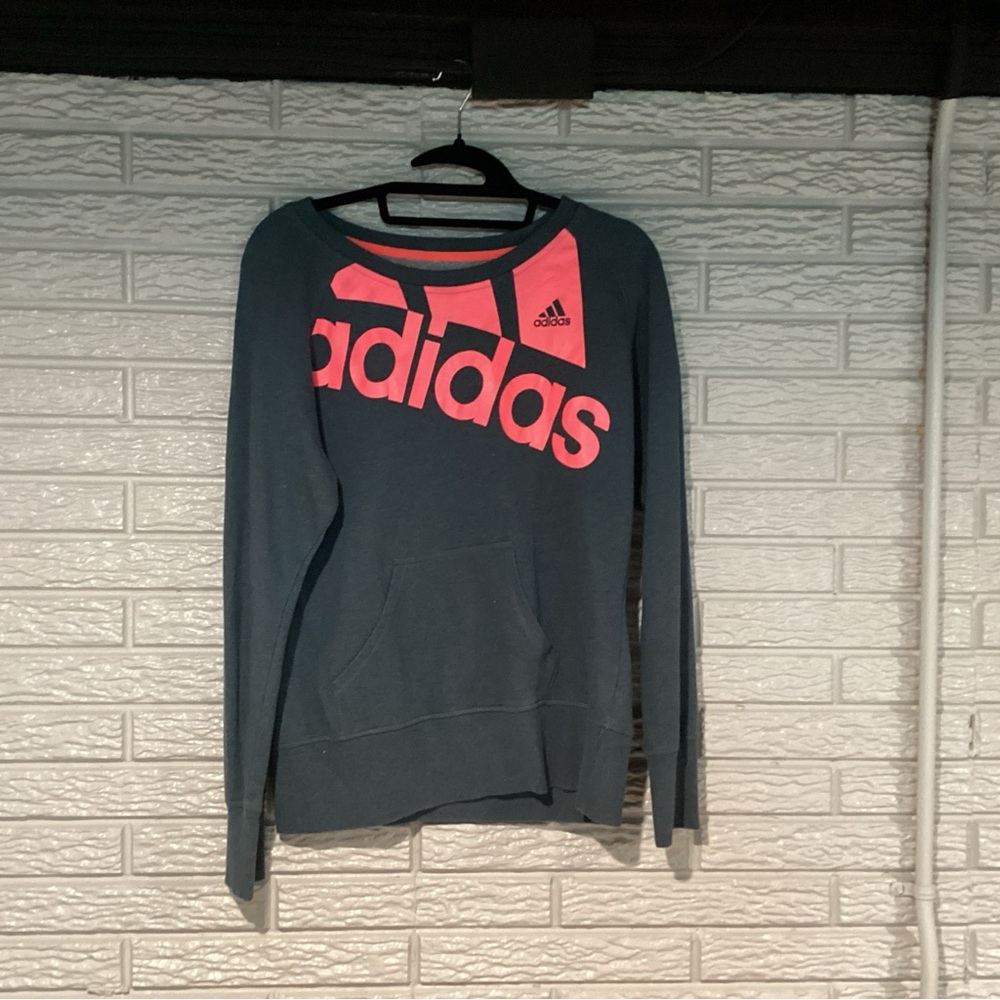 ADIDAS Big Font Logo Dark Gray Sweatshirt Women’s Medium